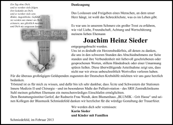 Traueranzeige von Joachim Heinz Sieder von Südthüringer Presse