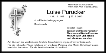 Traueranzeige von Luise Purucker von Frankenpost