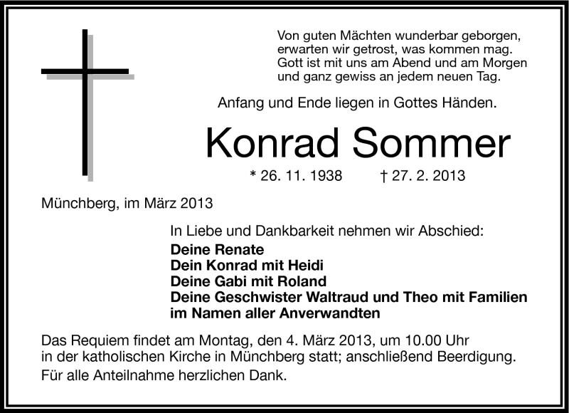  Traueranzeige für Konrad Sommer vom 02.03.2013 aus Frankenpost