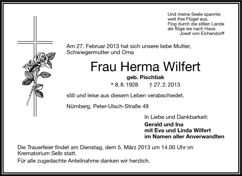  Traueranzeige für Herma Wilfert vom 04.03.2013 aus Frankenpost