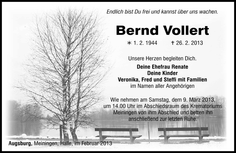  Traueranzeige für Bernd Vollert vom 02.03.2013 aus Südthüringer Presse