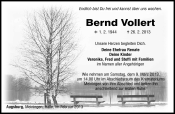 Traueranzeige von Bernd Vollert von Südthüringer Presse