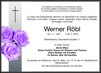 Traueranzeige von Werner Röbl von Frankenpost