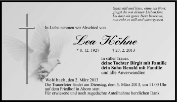 Traueranzeige von Lea Köhne von Neue Presse Coburg