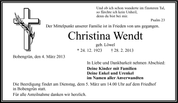 Traueranzeige von Christina Wendt von Frankenpost