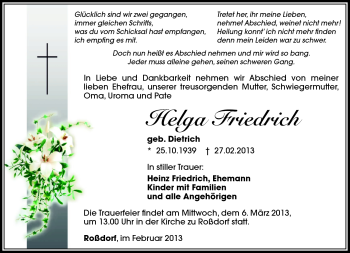 Traueranzeige von Helga Friedrich von Südthüringer Presse