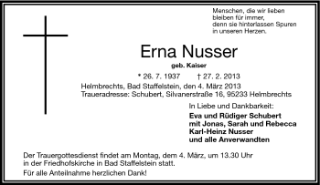 Traueranzeige von Erna Nusser von Frankenpost