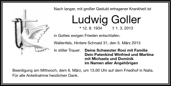 Traueranzeige von Ludwig Goller von Frankenpost