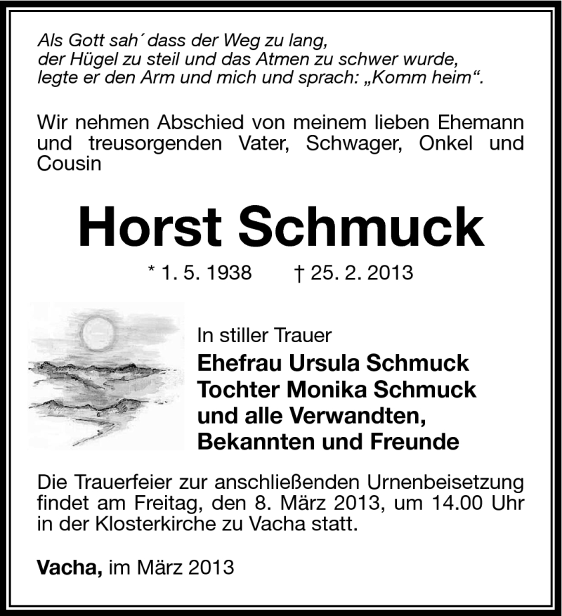  Traueranzeige für Horst Schmuck vom 05.03.2013 aus Südthüringer Presse