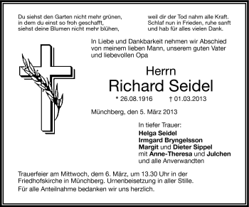 Traueranzeige von Richard Seidel von Frankenpost