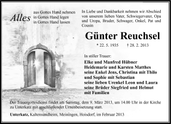 Traueranzeige von Günter Reuchsel von Südthüringer Presse