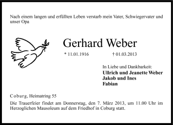 Traueranzeige von Gerhard Weber von Neue Presse Coburg