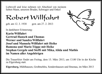 Traueranzeige von Robert Willfahrt von Südthüringer Presse