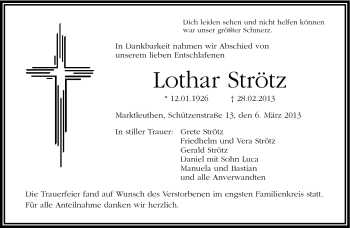 Traueranzeige von Lothar Strötz von Frankenpost
