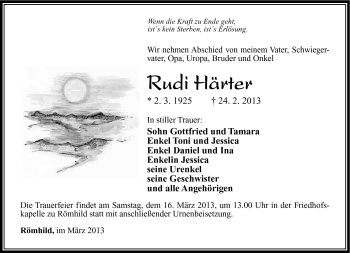 Traueranzeige von Rudi Härter von Südthüringer Presse