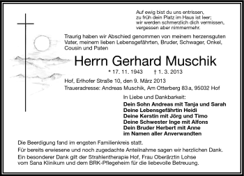 Traueranzeige von Gerhard Muschik von Frankenpost