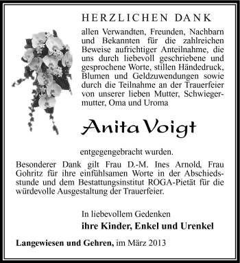 Traueranzeige von Anita Voigt von Südthüringer Presse