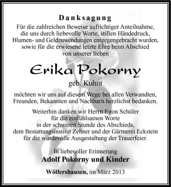 Traueranzeige von Erika Pokorny von Südthüringer Presse