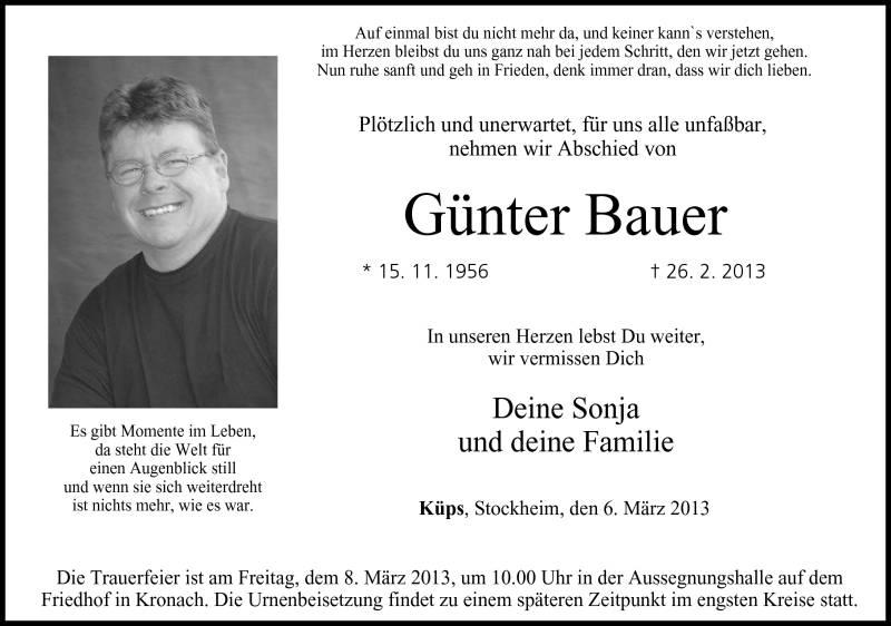  Traueranzeige für Günter Bauer vom 06.03.2013 aus Neue Presse Coburg