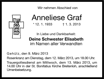 Traueranzeige von Anneliese Graf von Neue Presse Coburg