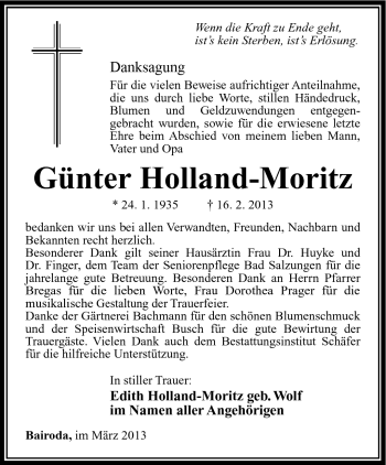 Traueranzeige von Günter Holland-Moritz von Südthüringer Presse