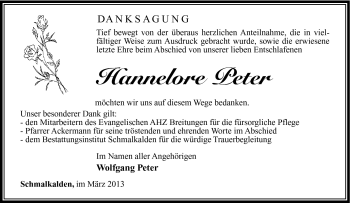 Traueranzeige von Hannelore Peter von Südthüringer Presse
