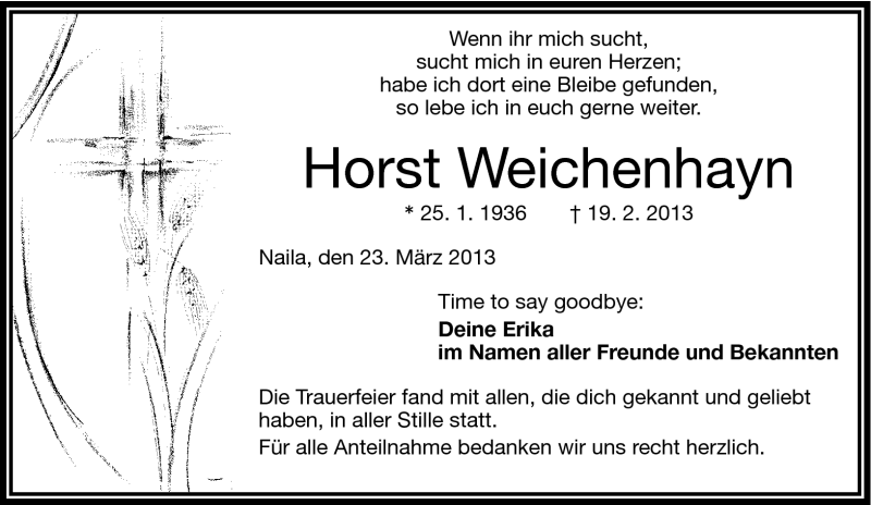  Traueranzeige für Horst Weichenhayn vom 23.03.2013 aus Frankenpost
