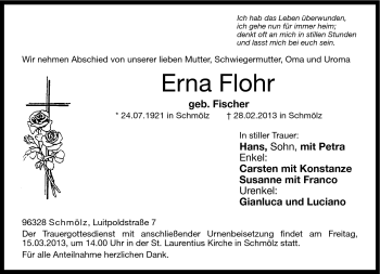 Traueranzeige von Erna Flohr von Neue Presse Coburg