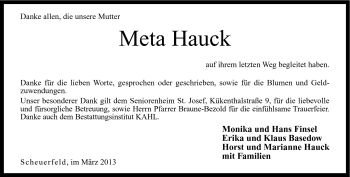 Traueranzeige von Meta Hauck von Neue Presse Coburg