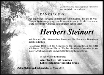 Traueranzeige von Herbert Steinort von Südthüringer Presse
