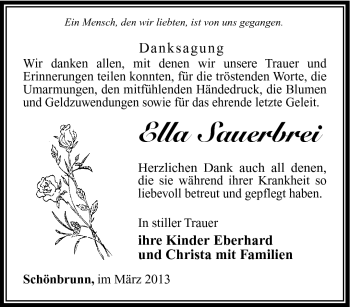Traueranzeige von Ella Sauerbrei von Südthüringer Presse