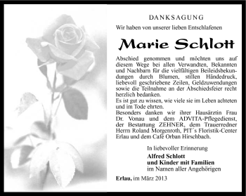 Traueranzeige von Marie Schlott von Südthüringer Presse