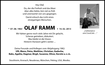 Traueranzeige von Olaf Ramm von Neue Presse Coburg
