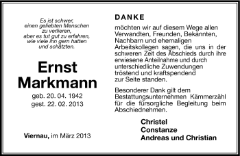 Traueranzeige von Ernst Markmann von Südthüringer Presse