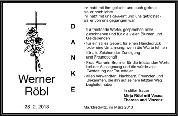 Traueranzeige von Werner Röbl von Frankenpost