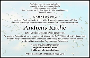 Traueranzeige von Andreas Kathe von Südthüringer Presse