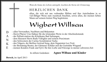 Traueranzeige von Wigbert Willsau von Südthüringer Presse