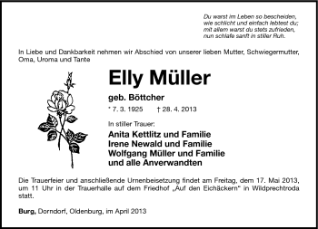 Traueranzeige von Elly Müller von Südthüringer Presse