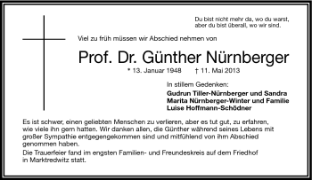 Traueranzeige von Prof. Dr. Günther Nürnberger von Frankenpost