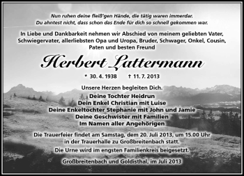 Traueranzeige von Herbert Lattermann von Südthüringer Presse