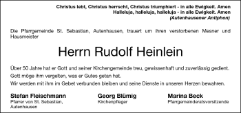 Traueranzeige von Rudolf Heinlein von Neue Presse Coburg
