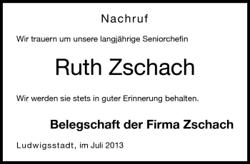 Traueranzeige von Ruth Zschach von Neue Presse Coburg