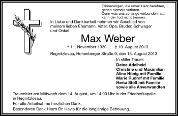 Traueranzeige von Max Weber von Frankenpost