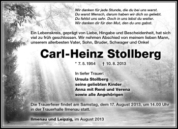 Traueranzeige von Carl-Heinz Stollberg von Südthüringer Presse