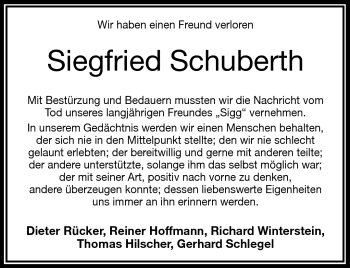 Traueranzeige von Siegfried Schuberth von Frankenpost