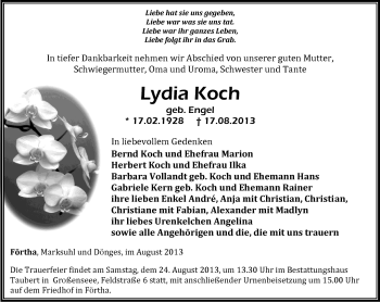 Traueranzeige von Lydia Koch von Südthüringer Presse