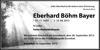 Traueranzeige von Eberhard Böhm Bayer von Südthüringer Presse