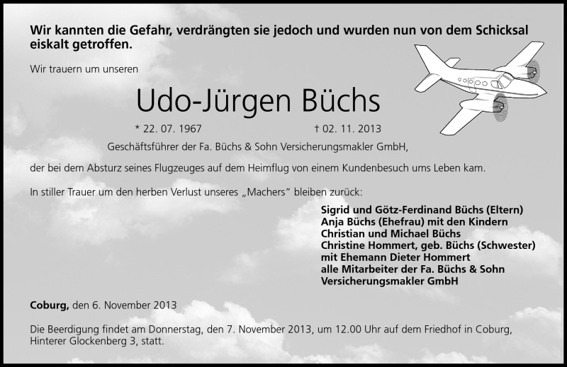  Traueranzeige für Udo-Jürgen Büchs vom 06.11.2013 aus Neue Presse Coburg