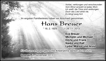 Traueranzeige von Hans Breuer von Südthüringer Presse