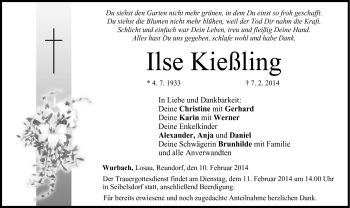 Traueranzeige von Ilse Kießling von Neue Presse Coburg
